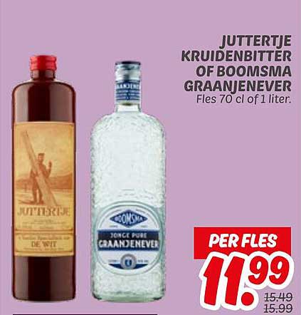 Juttertje Kruidenbitter of Boomsma Graanjenever Fles 70 cl of 1 liter.