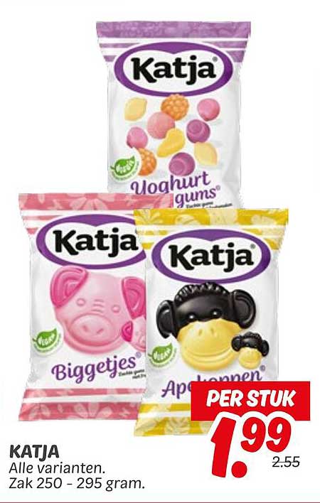KATJA Alle varianten. Zak 250 - 295 gram.