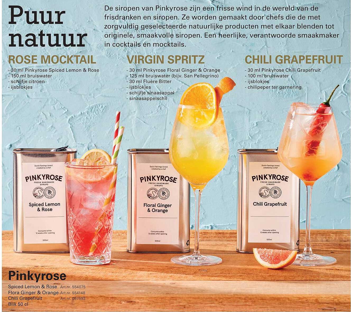 Pinkyrose Siropen - Spiced Lemon & Rose, Flora Ginger & Orange, Chili Grapefruit