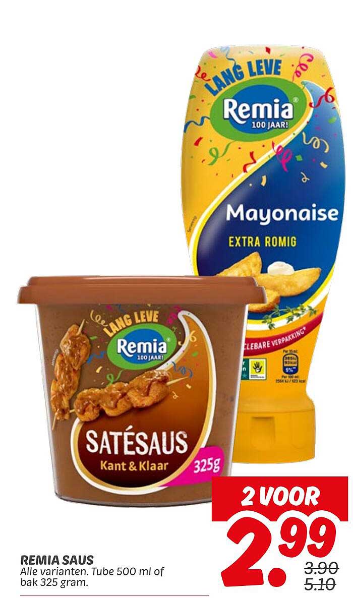 REMIA SAUS - Alle varianten. Tube 500 ml of bak 325 gram.