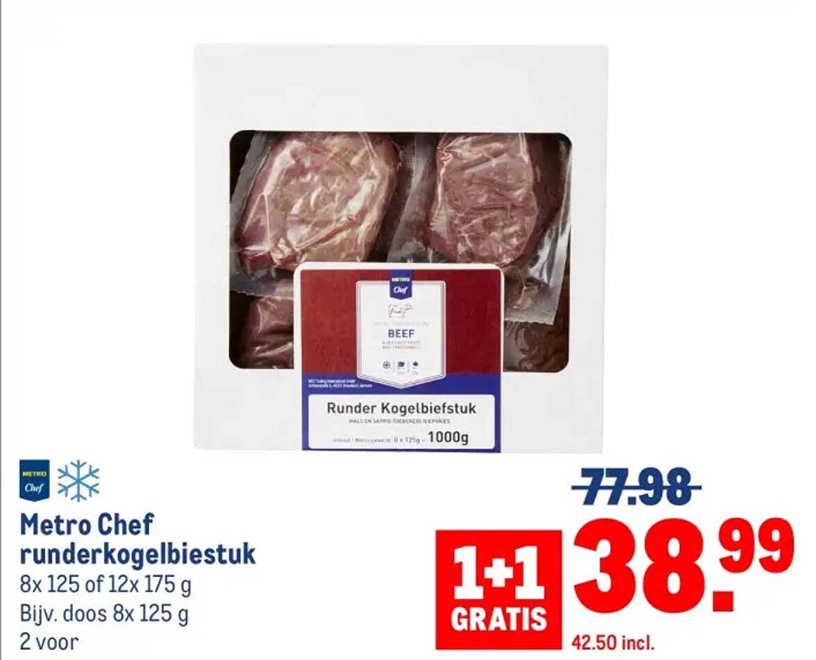 Metro Chef runderkogelbiefstuk 8x 125 of 12x 175 g