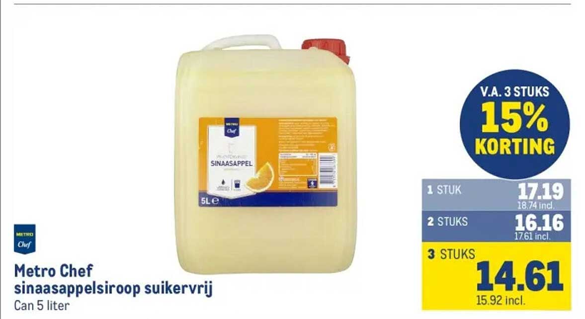 Metro Chef sinaasappelsiroop suikervrij Can 5 liter