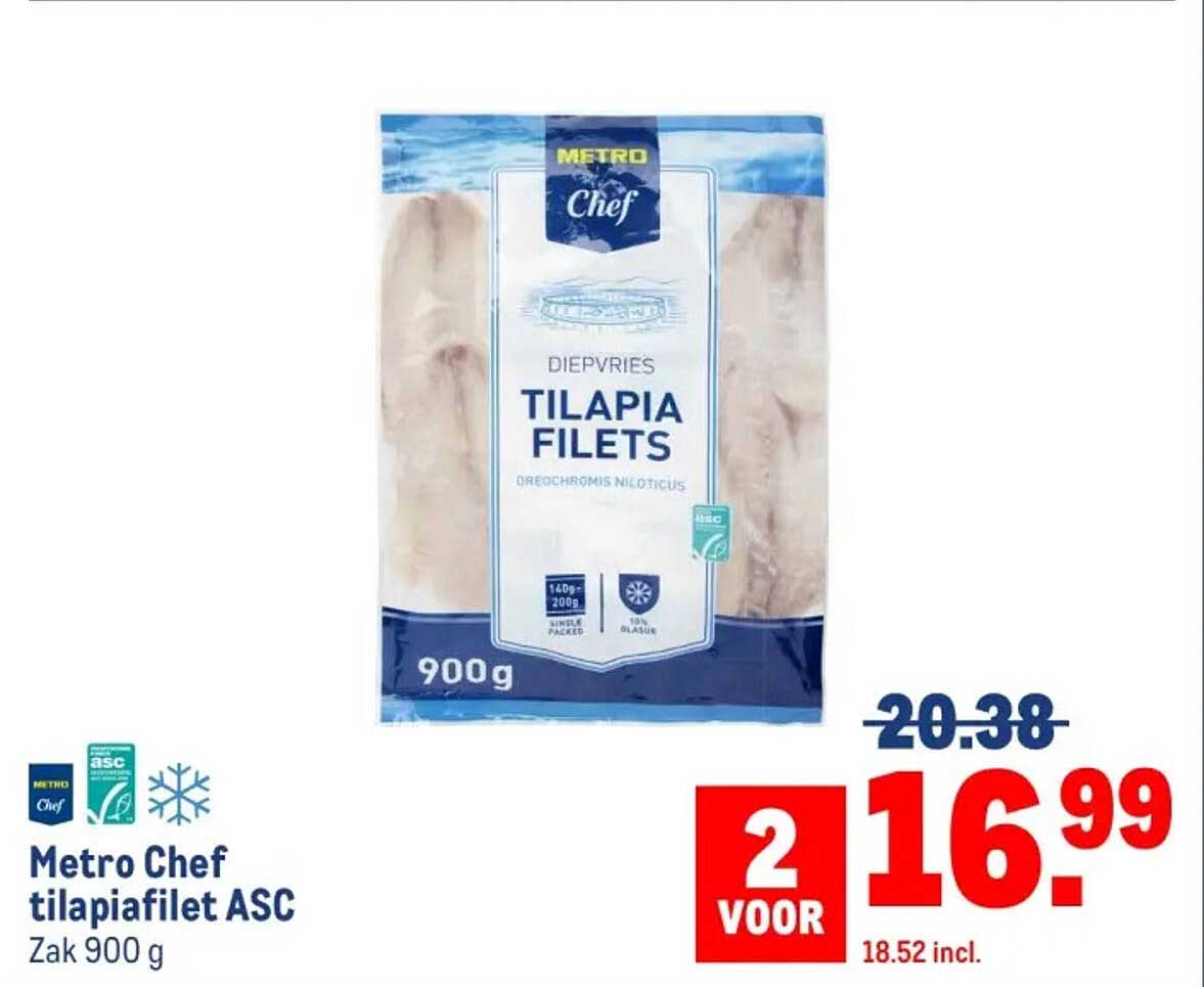 Metro Chef tilapiafilet ASC Zak 900 g