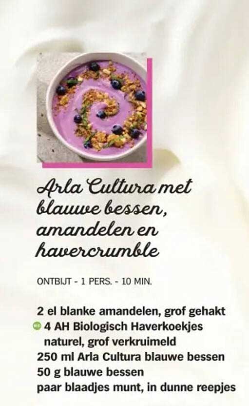Arla Cultura met blauwe bessen, amandelen en havercrumble