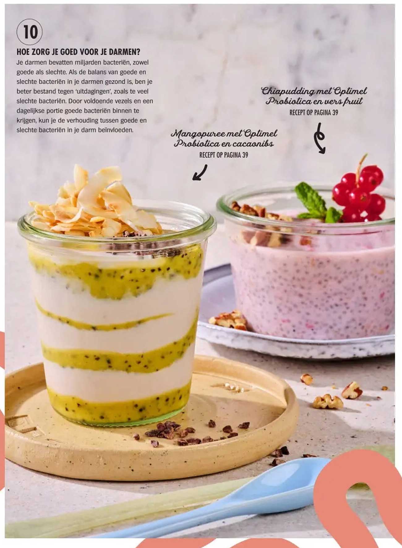 Mangopuree met Optimel Probiotica en cacao nibs