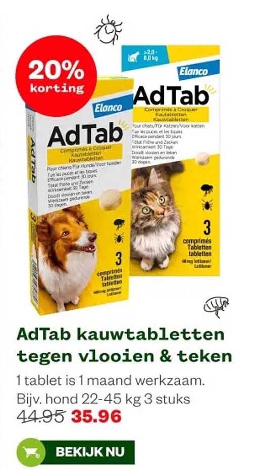 AdTab kauwtabletten tegen vlooien & teken
