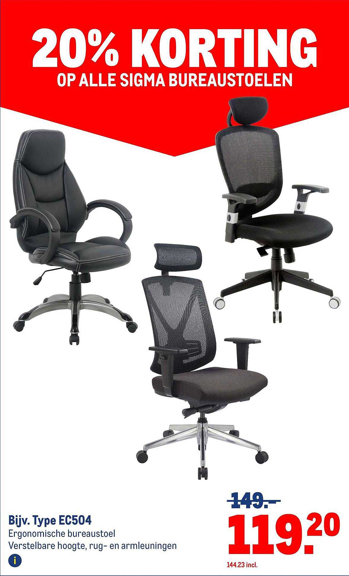 20% KORTING OP ALLE SIGMA BUREAUSTOELEN