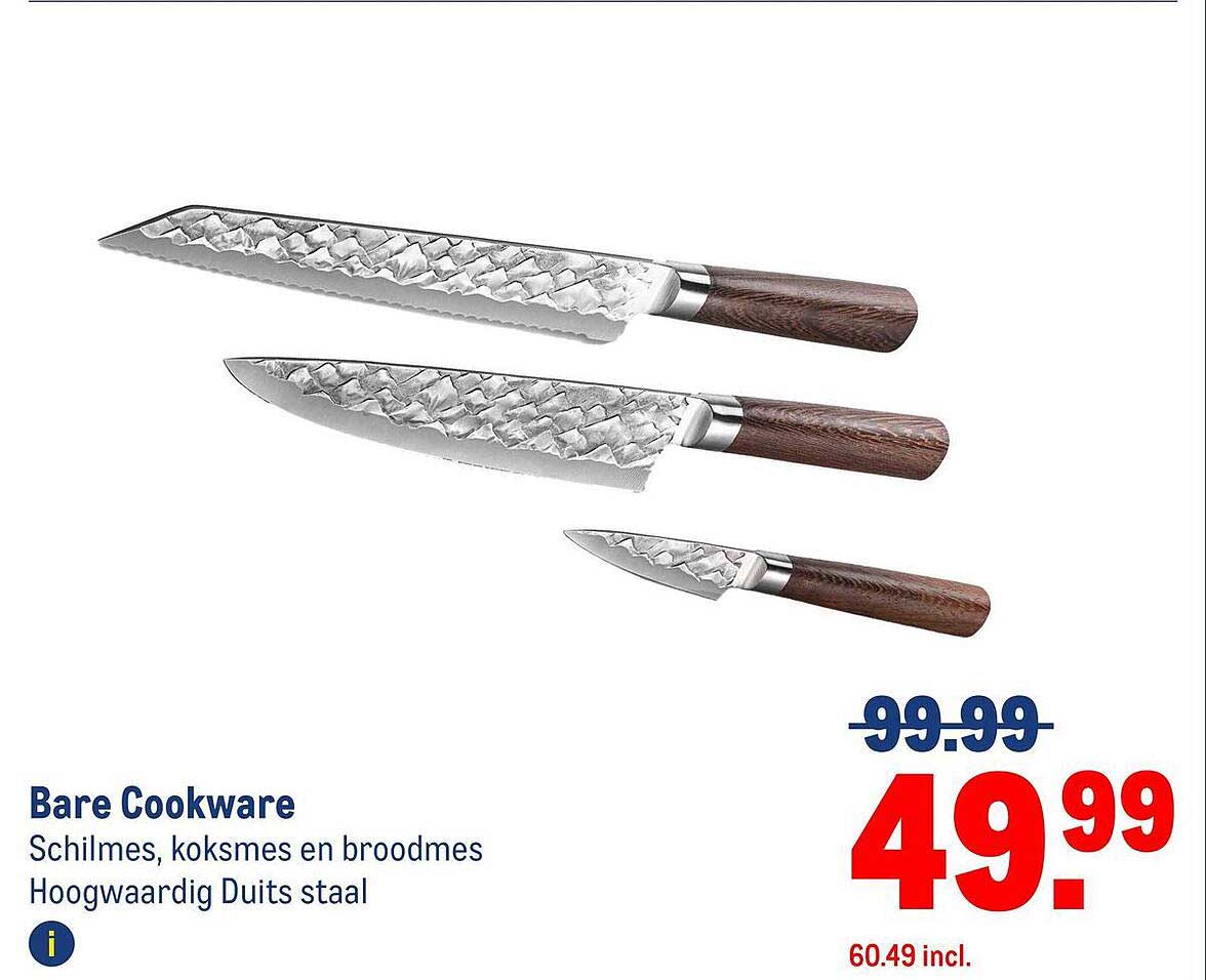 Bare Cookware Schilmes, koksmes en broodmes Hoogwaardig Duits staal