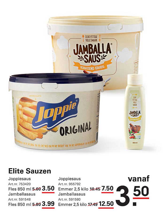 Elite Sauzen Joppiesaus en Jamballasaus