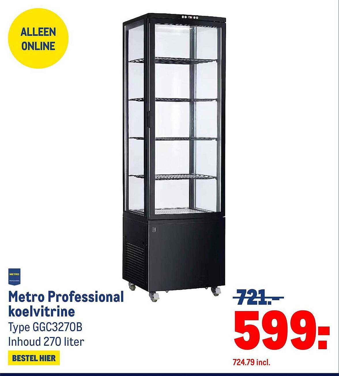 Metro Professional koelvitrine Type GGC3270B Inhoud 270 liter
