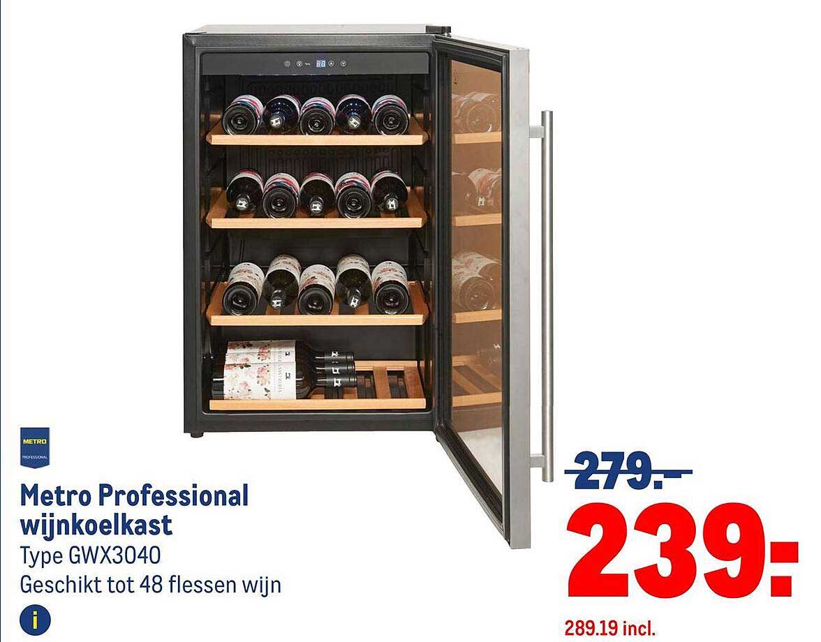 Metro Professional wijnkoelkast Type GWX3040 Geschikt tot 48 flessen wijn