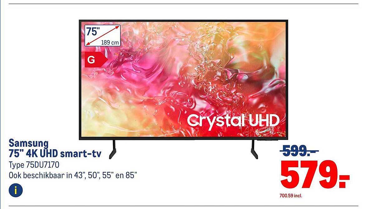 Samsung 75" 4K UHD smart-tv Type 75DU7170