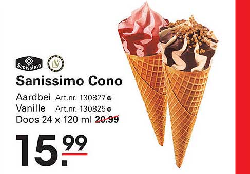 Sanissimo Cono Aardbei en Vanille Doos 24 x 120 ml