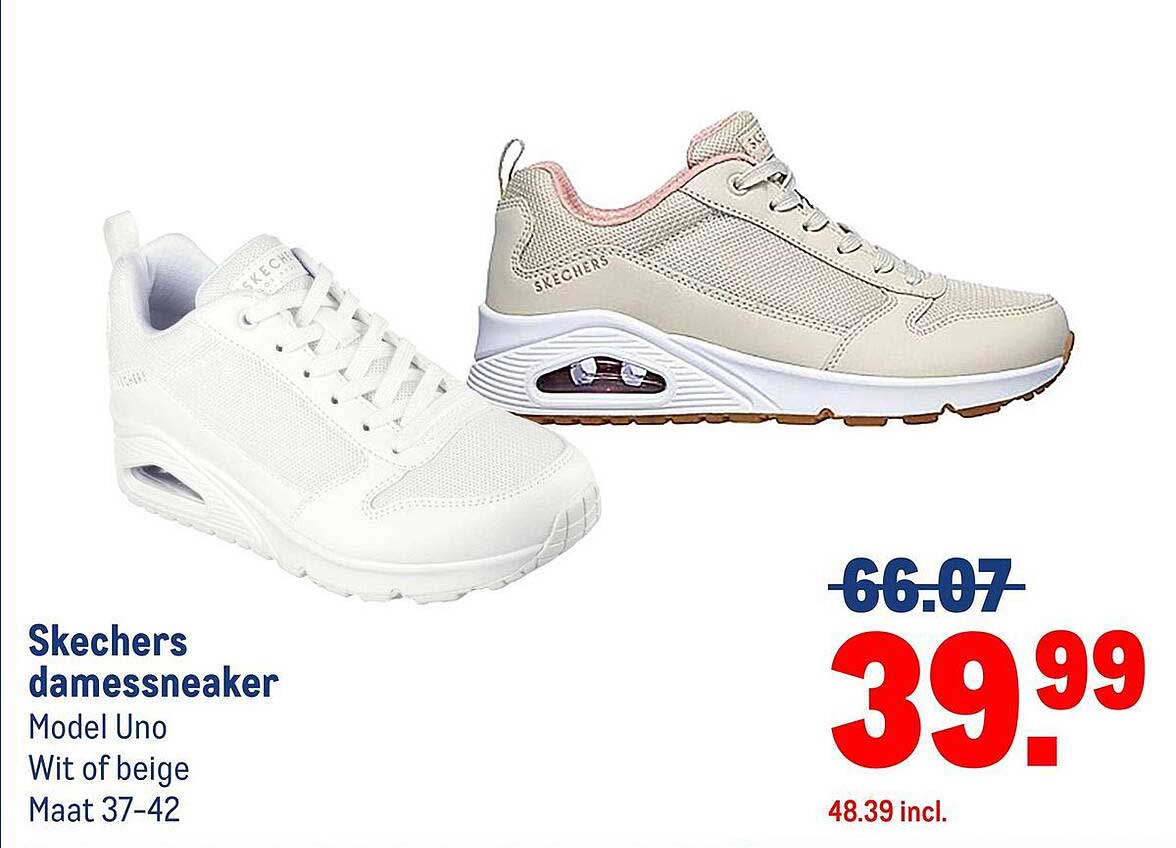 Skechers damessneaker Model Uno Wit of beige Maat 37-42