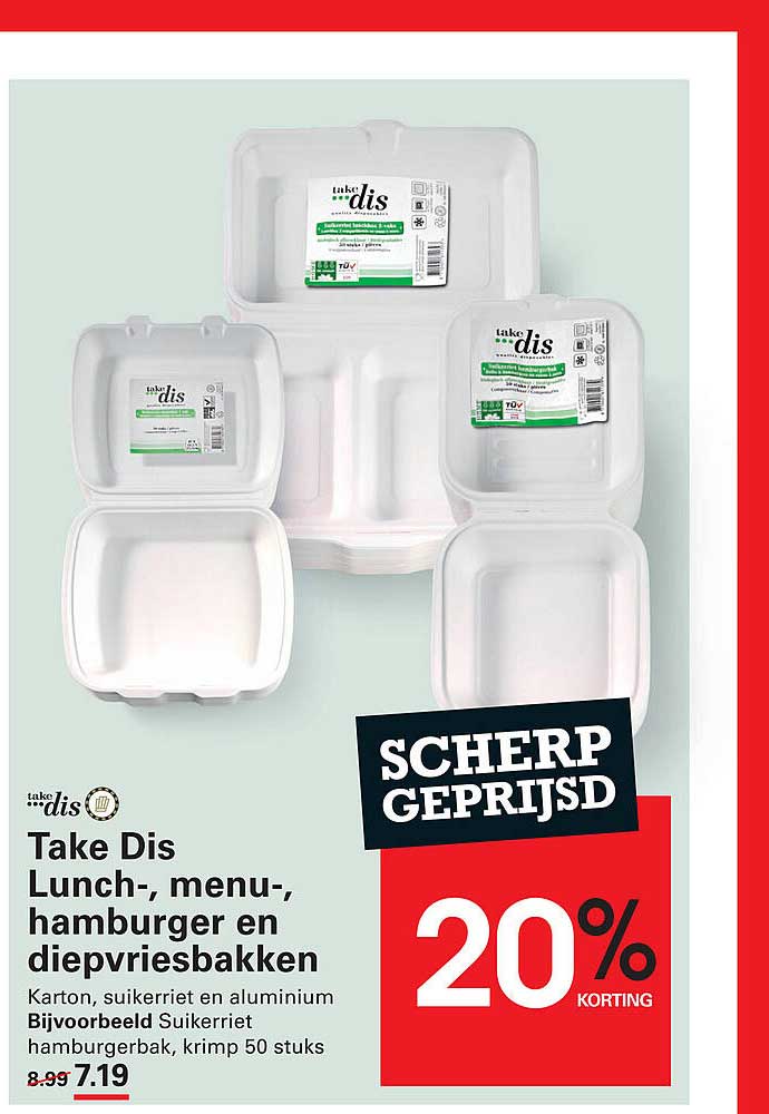 Take Dis Lunch-, menu-, hamburger en diepvriesbakken