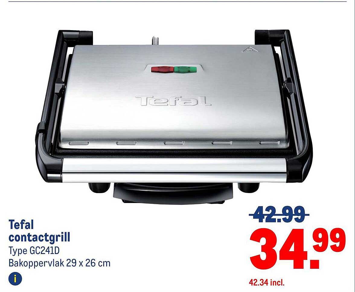 Tefal contactgrill Type GC241D Bakoppervlak 29 x 26 cm