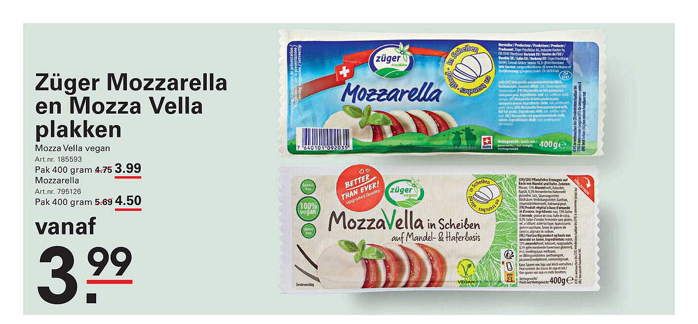 Züger Mozzarella en Mozza Vella plakken