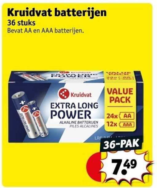 Kruidvat batterijen 36 stuks Bevat AA en AAA batterijen.
