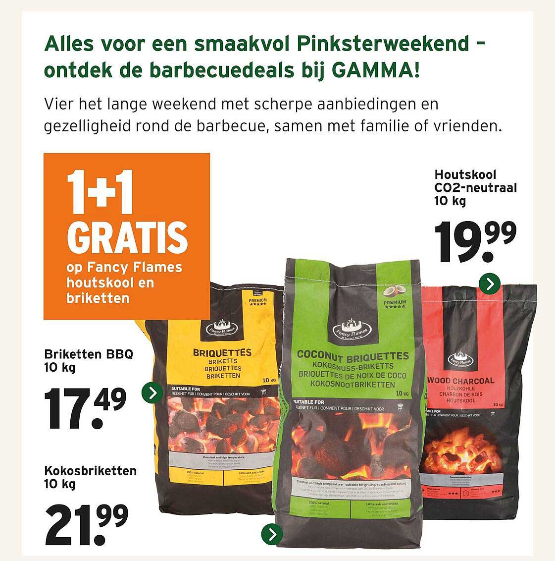 1+1 GRATIS op Fancy Flames houtskool en briketten