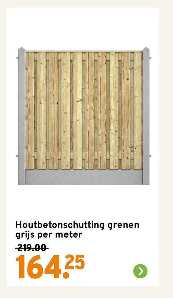 Houtbetonschutting grenen grijs per meter