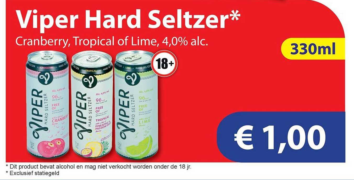 Viper Hard Seltzer* Cranberry, Tropical of Lime, 4,0% alc.