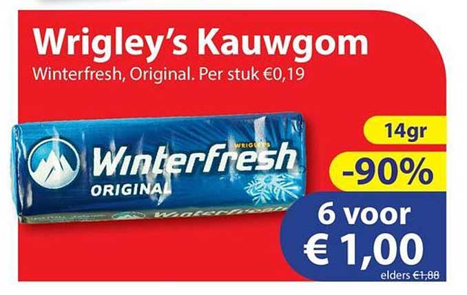Wrigley's Kauwgom Winterfresh, Original. Per stuk €0,19