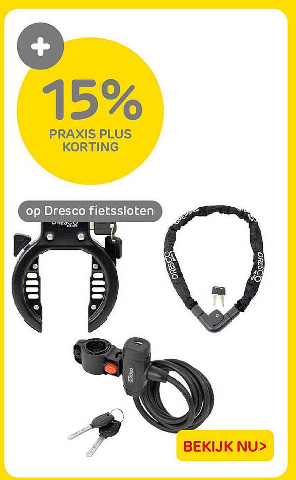 15% Praxis Plus korting op Dresco fietssloten