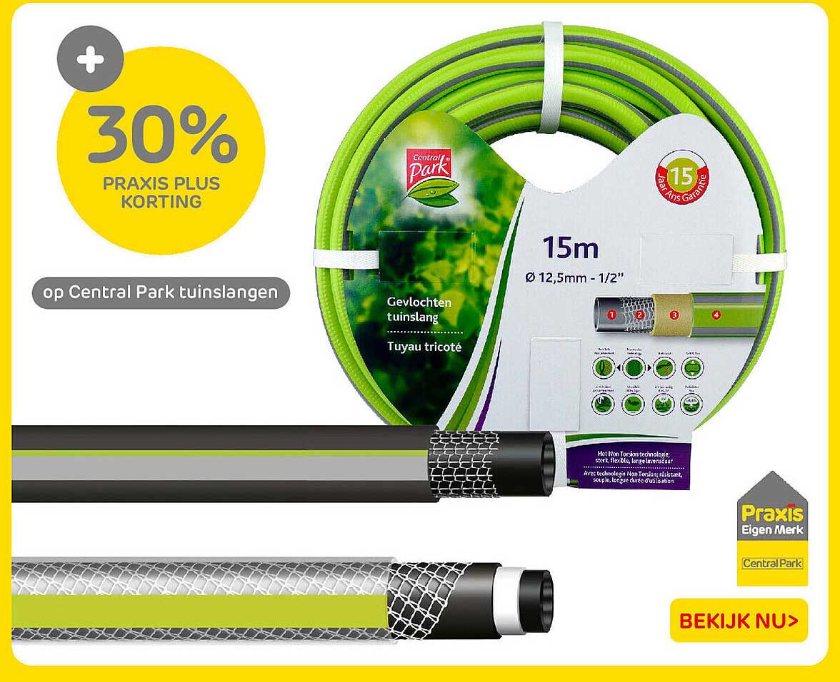 30% Praxis Plus korting op Central Park tuinslangen