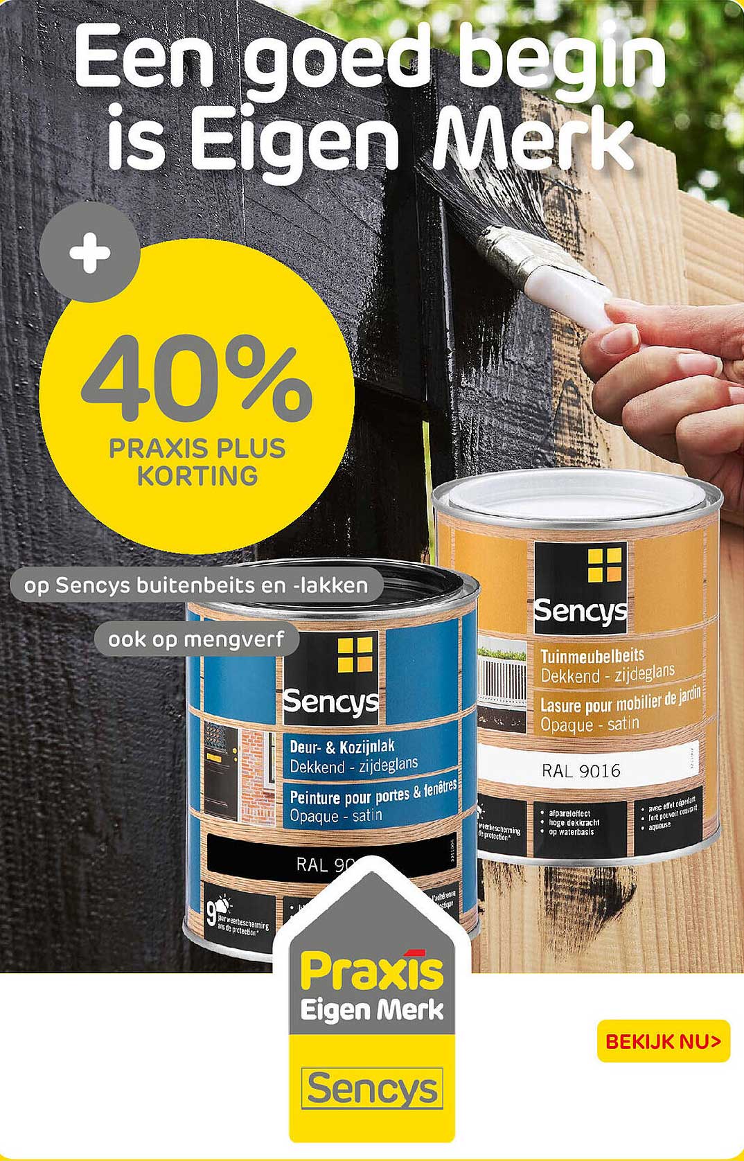 40% Praxis Plus korting op Sencys buitenbeits en -lakken ook op mengverf
