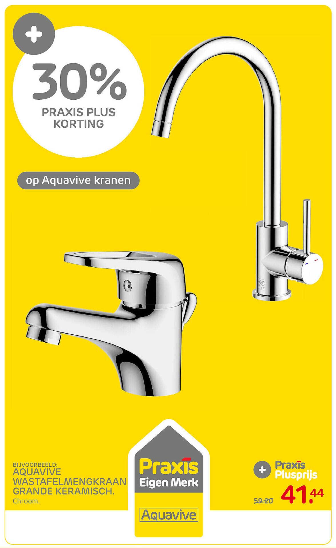Aquavive wastafelmengkraan grande keramisch. Chroom. 30% Praxis Plus korting