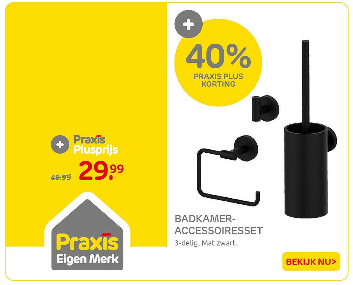 BADKAMER-ACCESSOIRESSET 3-delig. Mat zwart. 40% PRAXIS PLUS KORTING