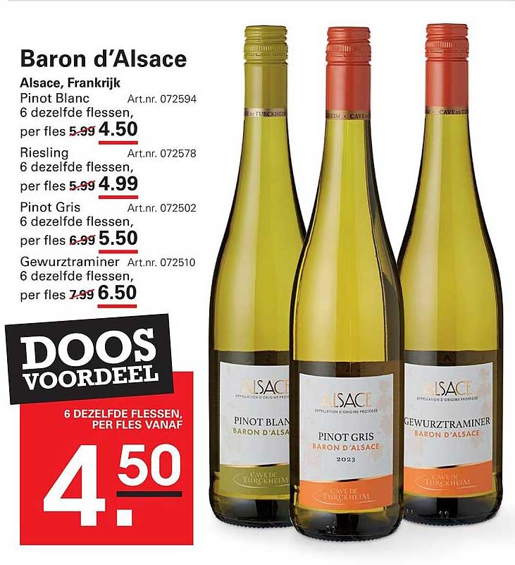 Baron d'Alsace Pinot Blanc 6 dezelfde flessen, per fles vanaf 4.50