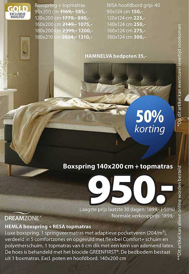 Boxspring 140x200 cm + topmatras 50% korting