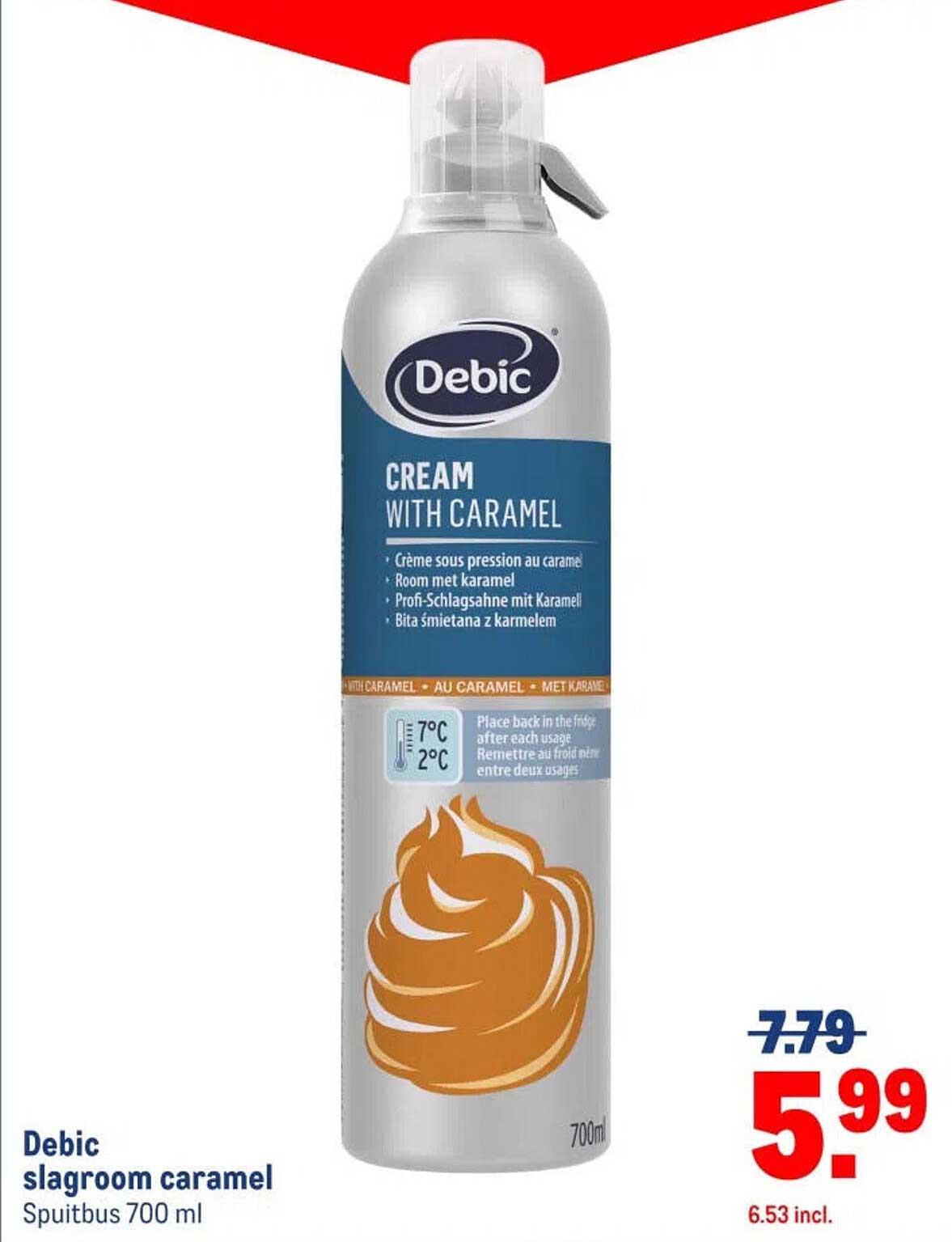 Debic slagroom caramel Spuitbus 700 ml