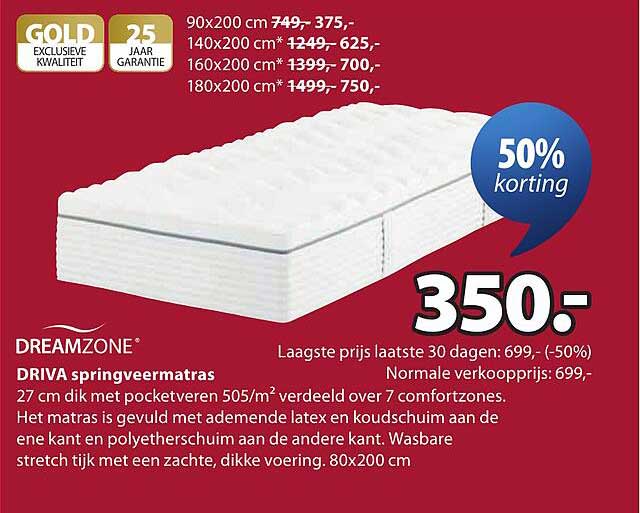 DREAMZONE DRIVA springveermatras 50% korting