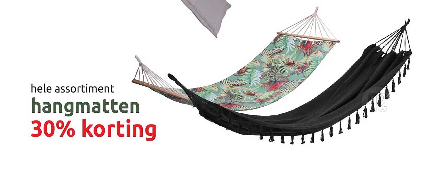 hele assortiment hangmatten 30% korting