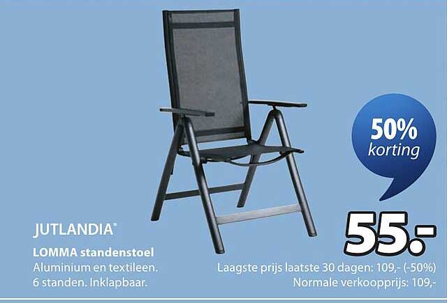 JUTLANDIA LOMMA standenstoel Aluminium en textieleen. 6 standen. Inklapbaar. 50% korting