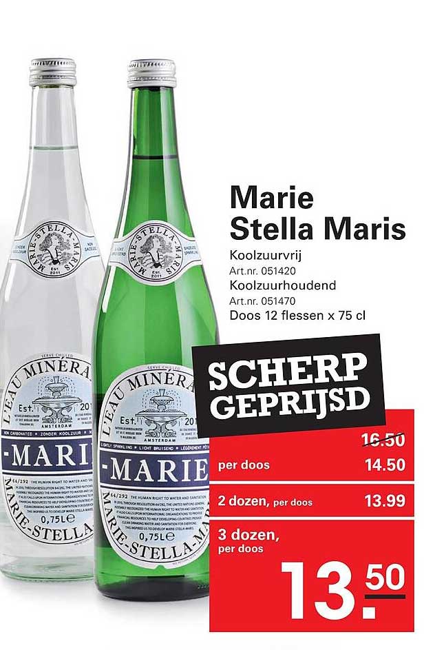 Marie Stella Maris Koolzuurvrij / Koolzuurhoudend Doos 12 flessen x 75 cl SCHERP GEPRIJSD