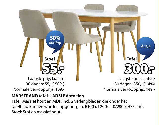 MARSTRAND tafel + ADSLEV stoelen 50% korting