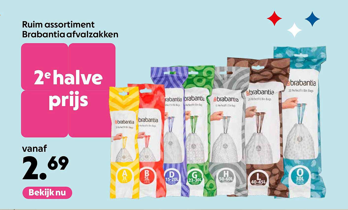 Ruim assortiment Brabantia afvalzakken 2e halve prijs