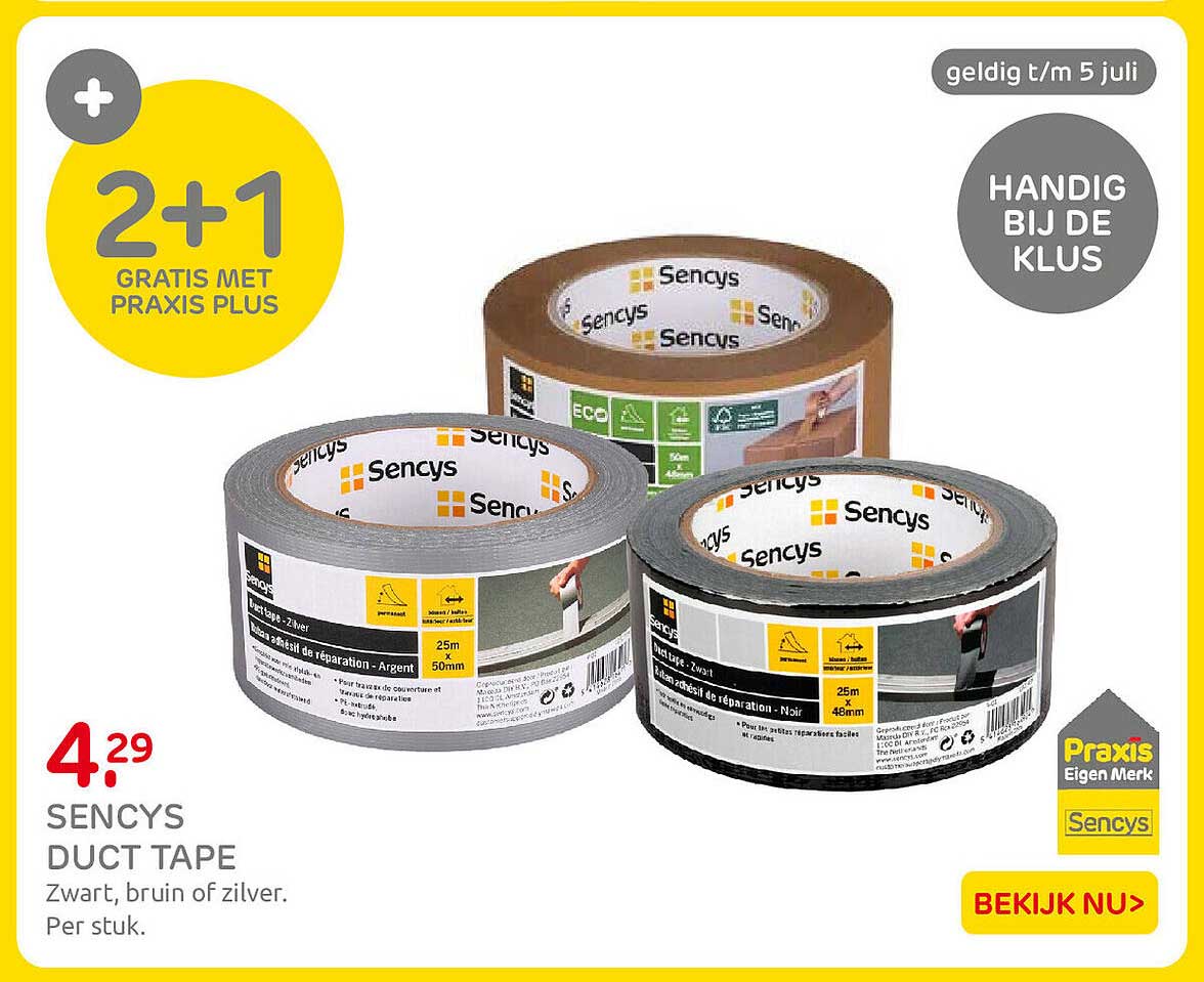 Sencys duct tape 2+1 gratis met Praxis Plus