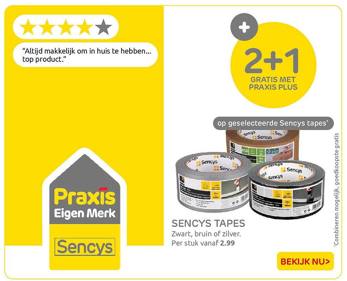 Sencys tapes 2+1 gratis met Praxis Plus