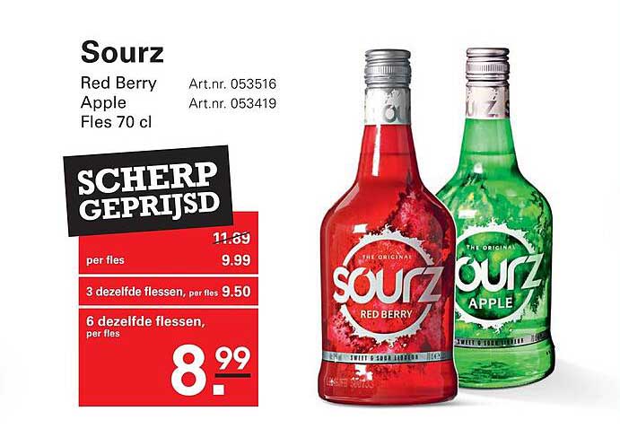 Sourz Red Berry Apple Fles 70 cl SCHERP GEPRIJSD