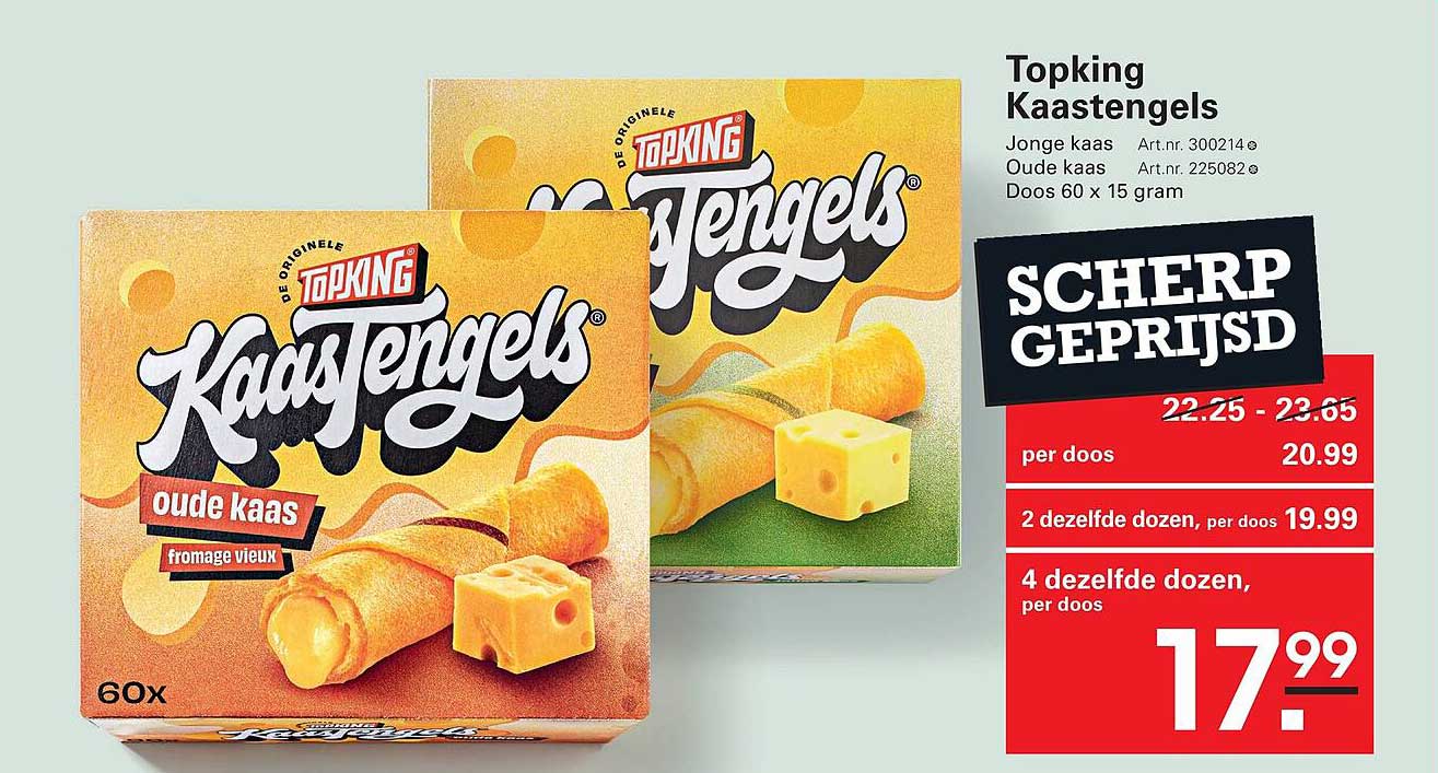Topking Kaastengels jonge kaas / oude kaas Doos 60 x 15 gram SCHERP GEPRIJSD