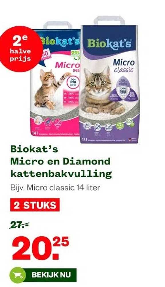 Biokat’s Micro en Diamond kattenbakvulling Bijv. Micro classic 14 liter