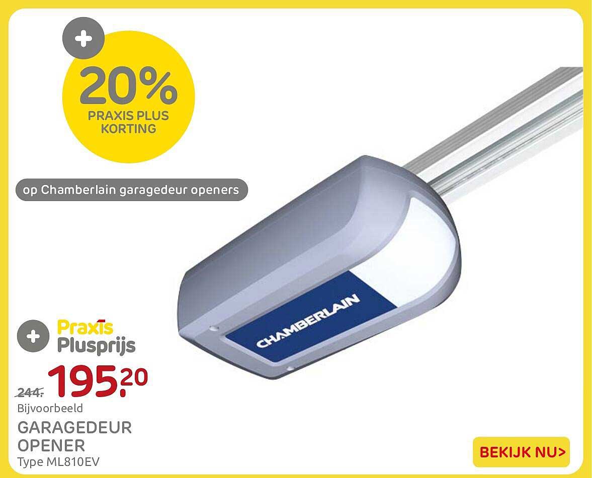 20% Praxis Plus korting op Chamberlain garagedeur openers