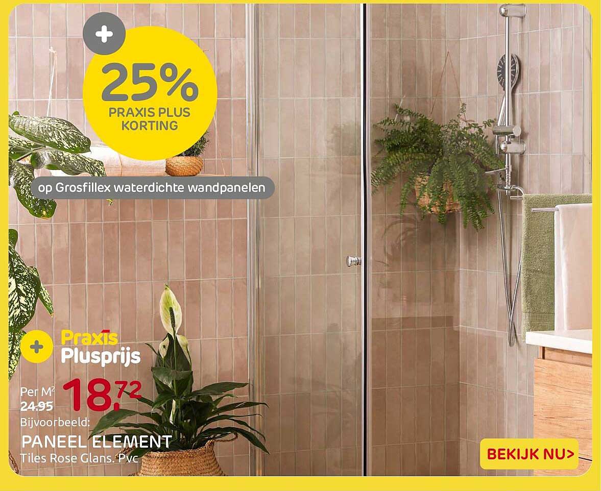 25% Praxis Plus korting op Grosfillex waterdichte wandpanelen