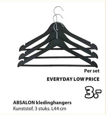 ABSALON kledinghangers Kunststof. 3 stuks. L44 cm
