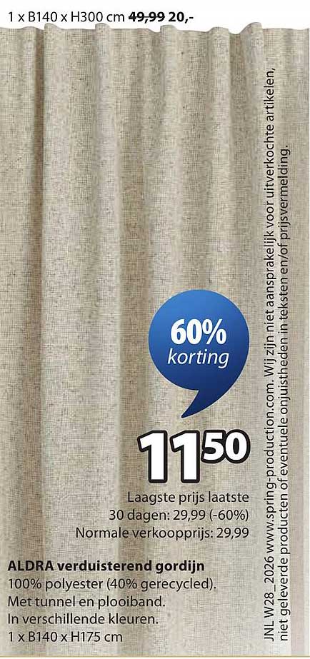 ALDRA verduisterend gordijn 60% korting