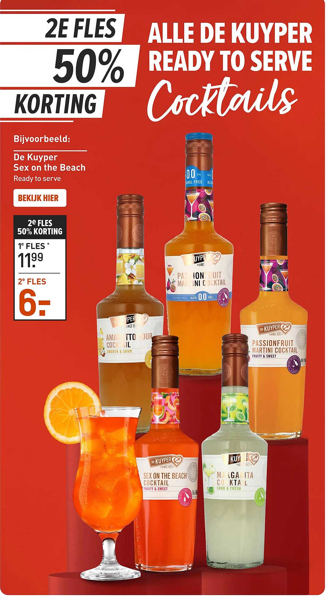 Alle De Kuyper Ready to Serve Cocktails 2e fles 50% korting